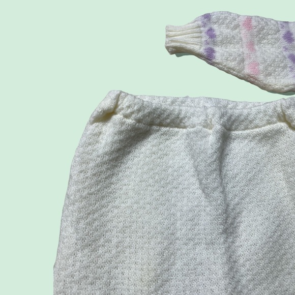Vintage Baby Cream Knit Sweater And Pant Set Purple And Punk Hearts Sz 6-12 Mon - Picture 5 of 9